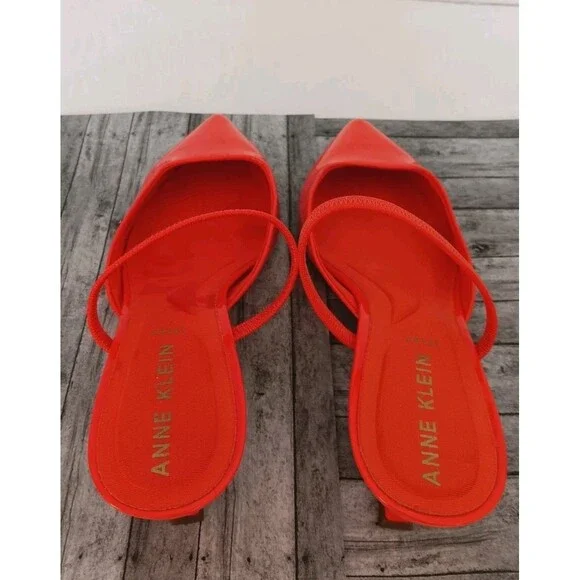 Anne Klein iFlex Bright Orange Patent Pointed Toe Slingback Kitten Heels 5.5 - Picture 6 of 10